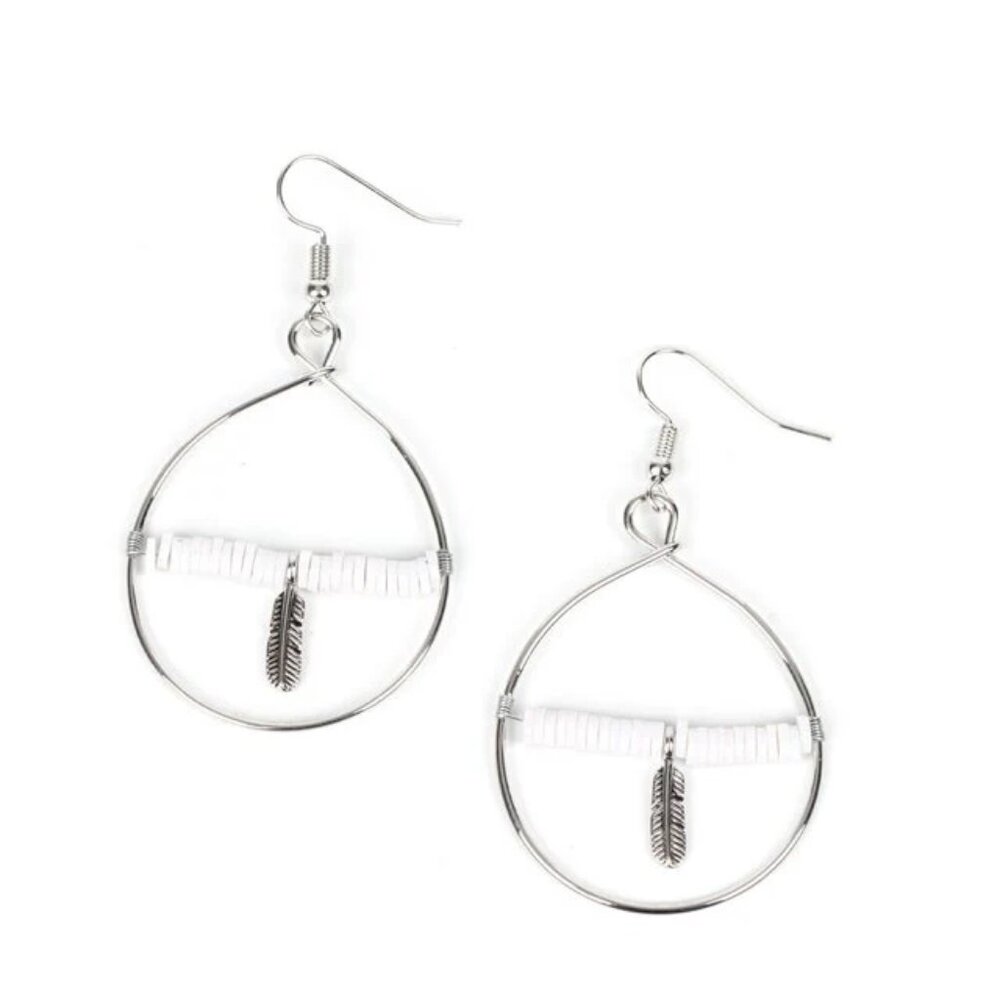 Paparazzi Free Bird Freedom White Earrings
